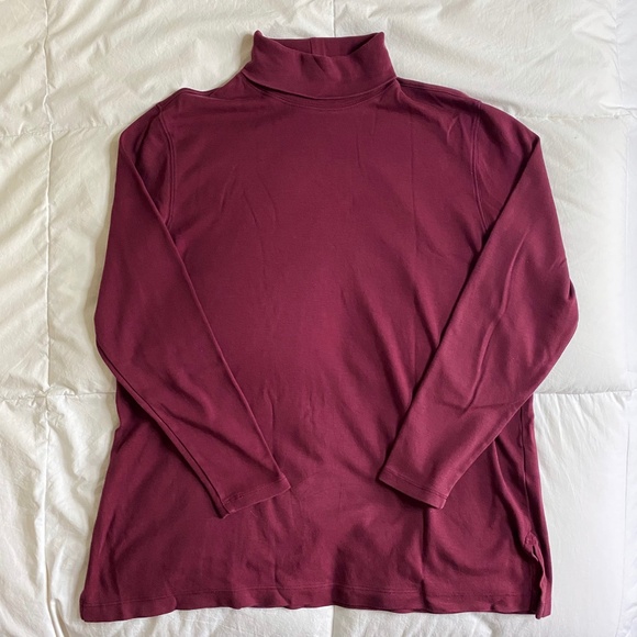 Lands' End Women's 100% Cotton Long Sleeve Maroon Turtleneck, XL - Picture 3 of 8